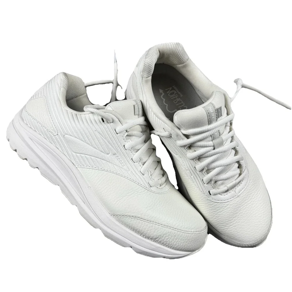 Brooks Addiction Walk Shoe Men 9.5D White Leather Grandpa Lace Cushion Nurse‎